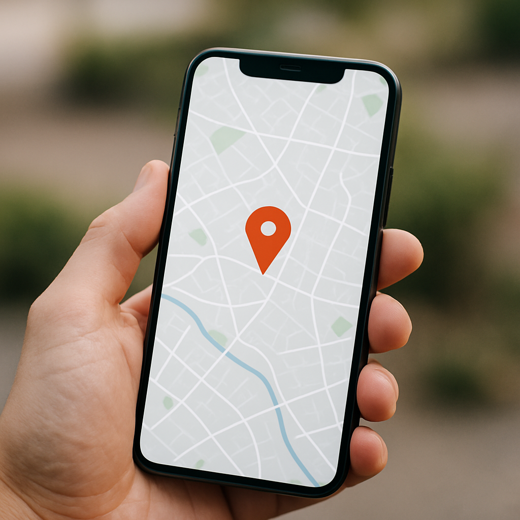 Smartphone showing local map with business location pin